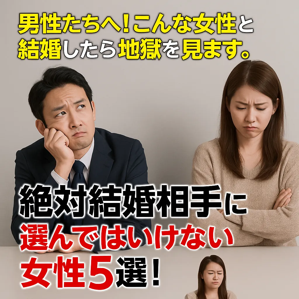男性たちへ！こんな女性と結婚したら地獄を見ます。絶対結婚相手に選んではいけない女性５選！